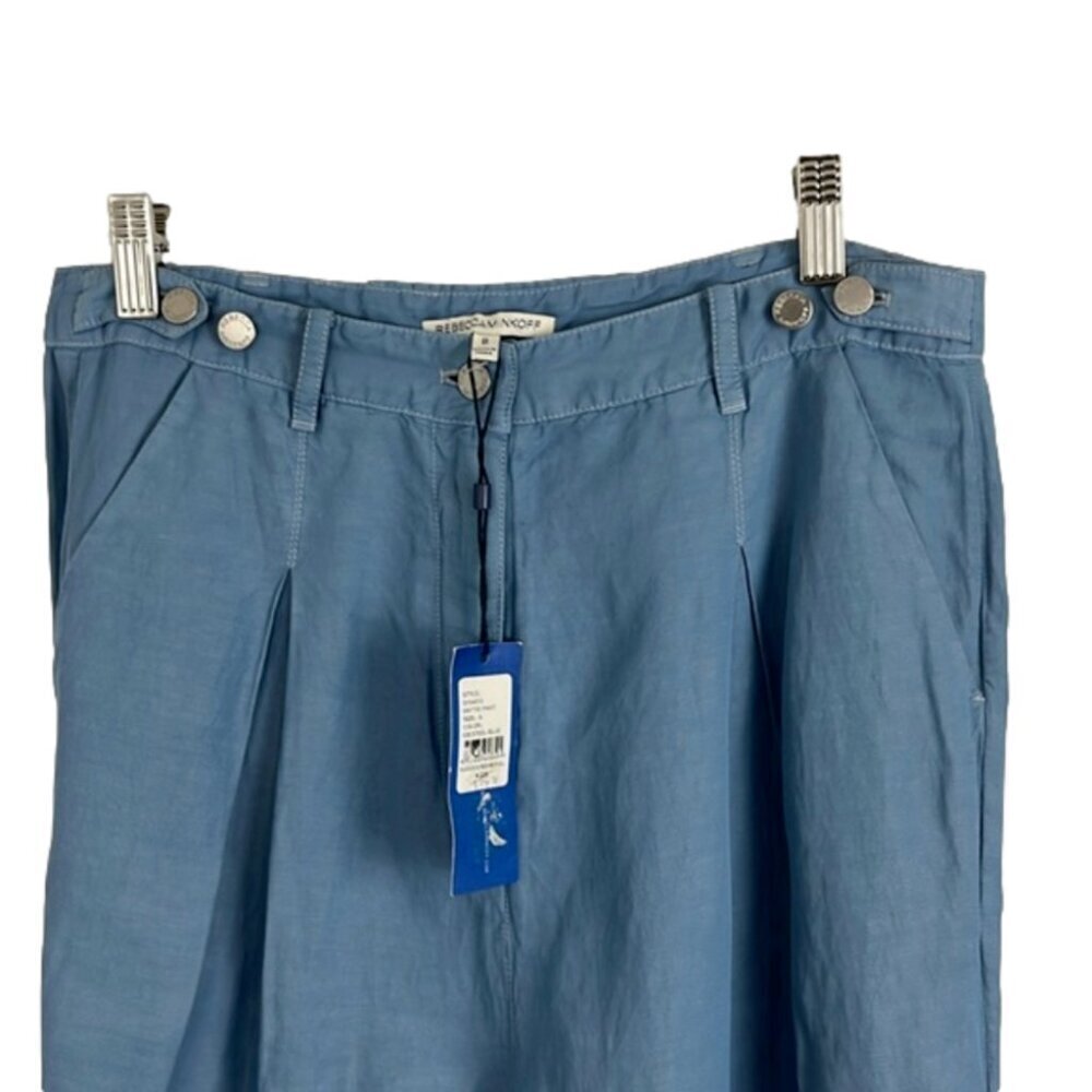 Rebecca Minkoff NWT Linen-Blend Powder Blue Pleated Lightweight Pants